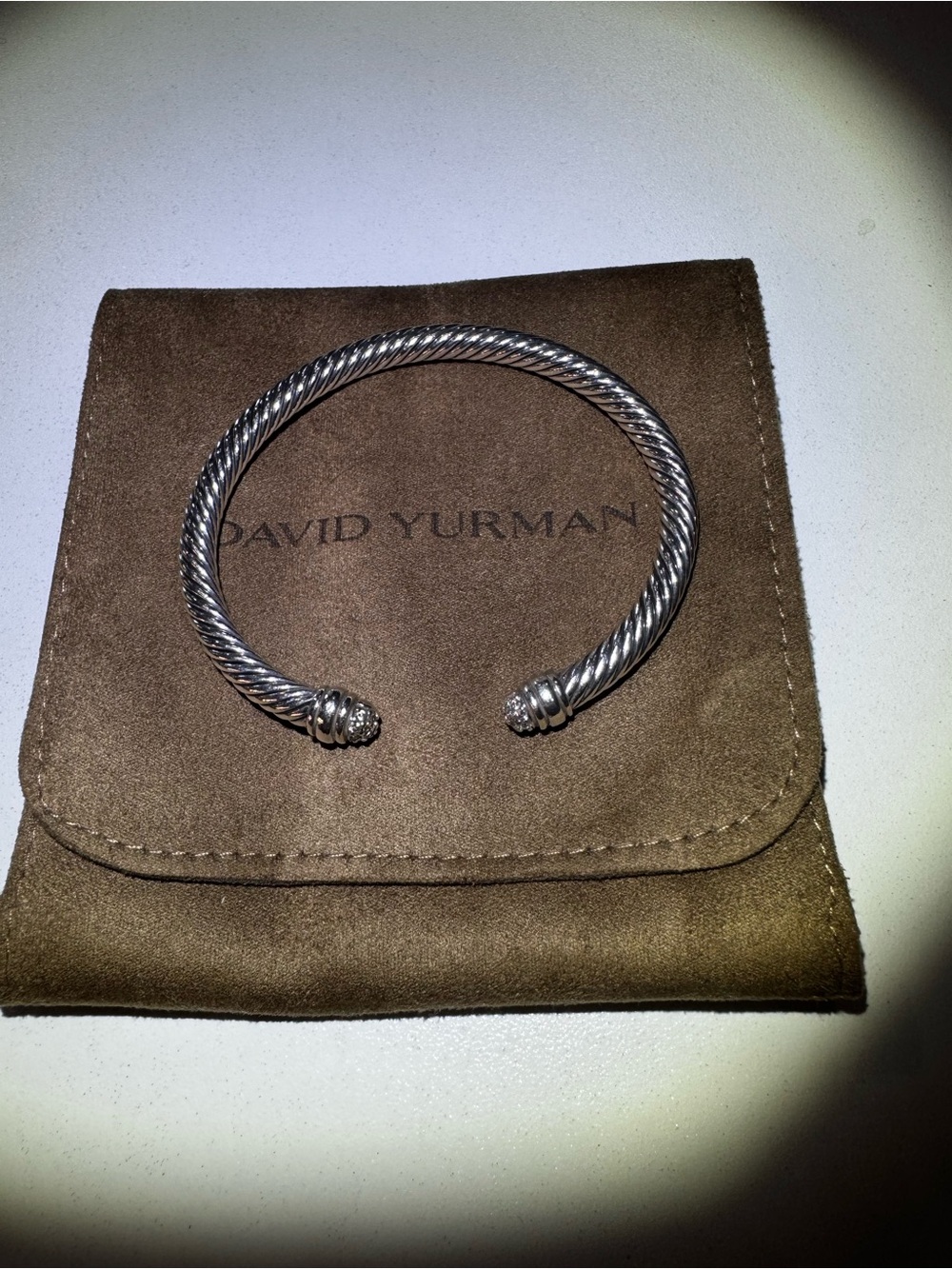 David Yurman Cable Open Cuff Bracelet with pavé diamond ends